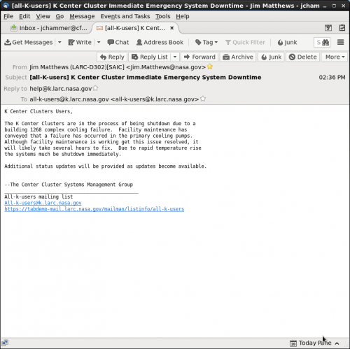 Screenshot-all-K-usersKCenterClusterImmediateEmergencySystemDowntime-JimMatthews-jchammercfdlab.larc.nasa.gov-MozillaThunderbird.png